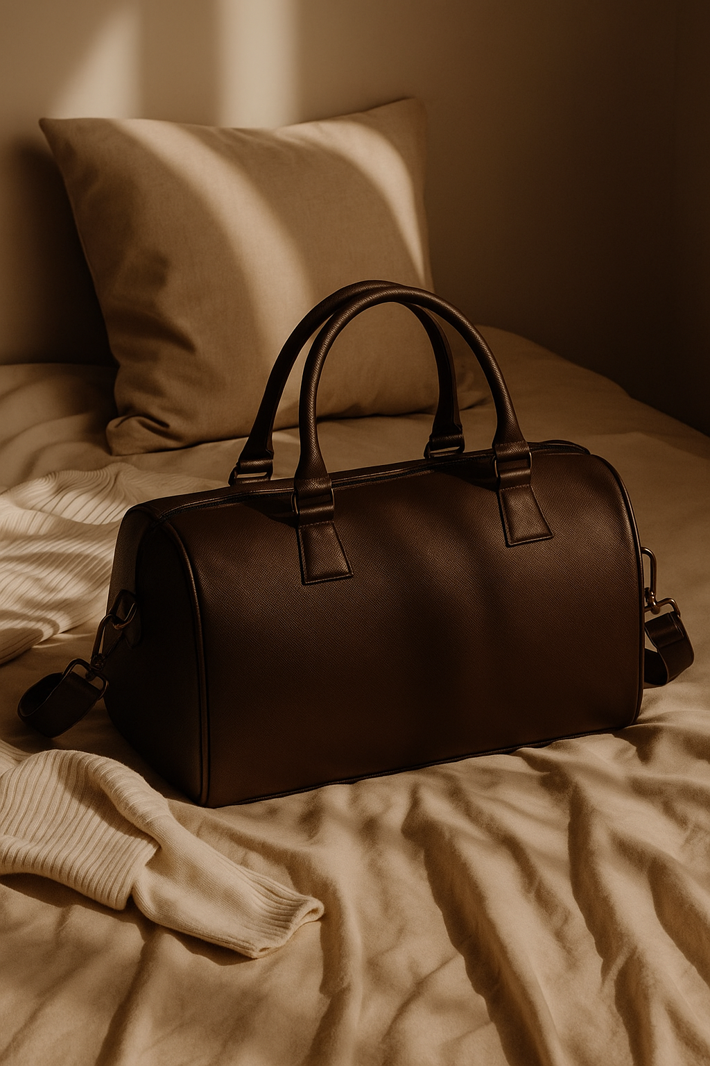 BOSTON VEGAN LEATHER OVERNIGHT DARK BROWN